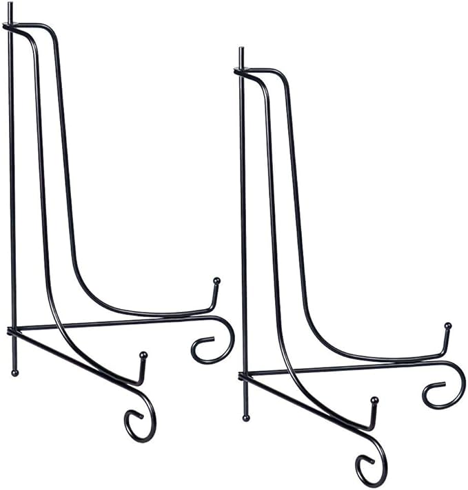 (2 pack)Iron Display Stand Large Black Iron Easel Plate Display Photo Holder Stand, Displays Picture Frames,Decorative Plates, Tablets and Art 17 Inch