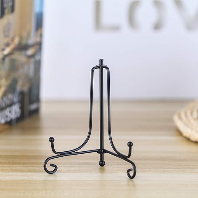 (2 pack) Iron Display Stand, Black Iron Easel Plate Display Photo Holder Stand, Displays Picture Frames, Decorative Plates,Tablets and Art 4 Inch