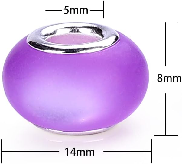 100 Pieces 14mm European Large Hole Spacer Beads Mix Color with Silver Brass Cores Assortments Charm Lampwork Beads Supplies for Necklace Bracelets Jewelry Making (Frosted cat Eye)