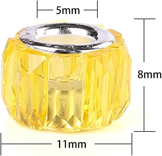 100 Pieces 14mm European Large Hole Spacer Beads Mix Color with Silver Brass Cores Assortments Charm Lampwork Beads Supplies for Necklace Bracelets Jewelry Making (Baguette Diamonds)