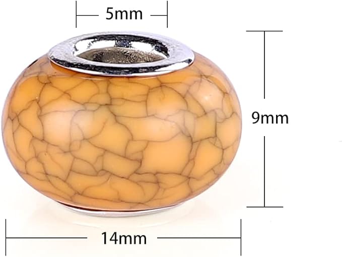 100 Pieces 14mm European Large Hole Spacer Beads Mix Color with Silver Brass Cores Assortments Charm Lampwork Beads Supplies for Necklace Bracelets Jewelry Making (Crack Opaque)