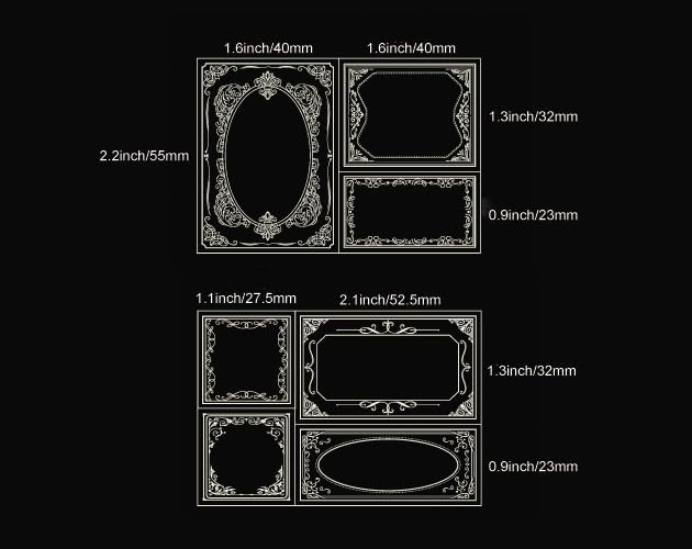 7pcs Wood Rubber Stamp Set, Frame Pattern Decorative Stamp Set for Art Craft, Journal, Diary, Scrapbook, Planner, Letter, Card Making M-19 (Set-2)