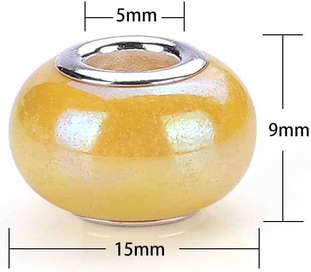 100 Pieces 14mm European Large Hole Spacer Beads Mix Color with Silver Brass Cores Assortments Charm Lampwork Beads Supplies for Necklace Bracelets Jewelry Making (Ceramic Effect)