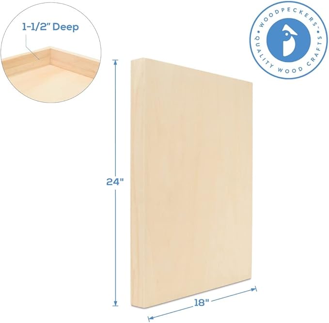 Large Birch Painting Panel 18 x 24 x 1-1/2-inch, Wood Canvas Boards for Painting, Blank Signs for Crafts, by Woodpeckers