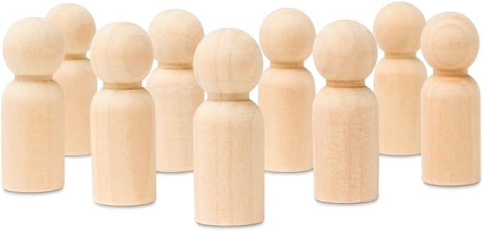 Small Wooden Peg Dolls Unfinished 1-11/16 inch boy peg doll, Boy Shape, Pack of 50 Birch Wood Peg People for Crafting and Small World Play
