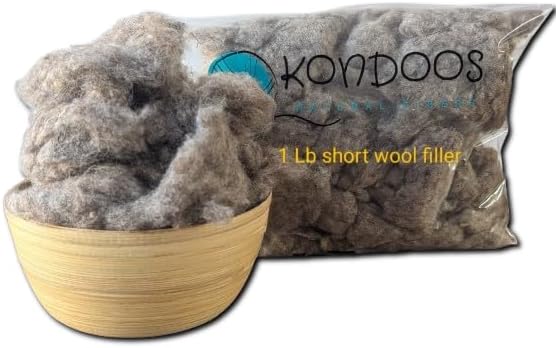 Kondoos 1 Lb Natural Washed Wool Noil w/Debris Batting Stuffing for Crafts, Quilting, Stuffed Animals, Cushions, Felting, Dryer Balls, Knitted Toys Insulation Fawn