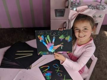 50 Piece Rainbow Scratch Paper - 4 Wooden Styluses Included - Create Rainbow Scratch Art With This Jumbo Craft Pack