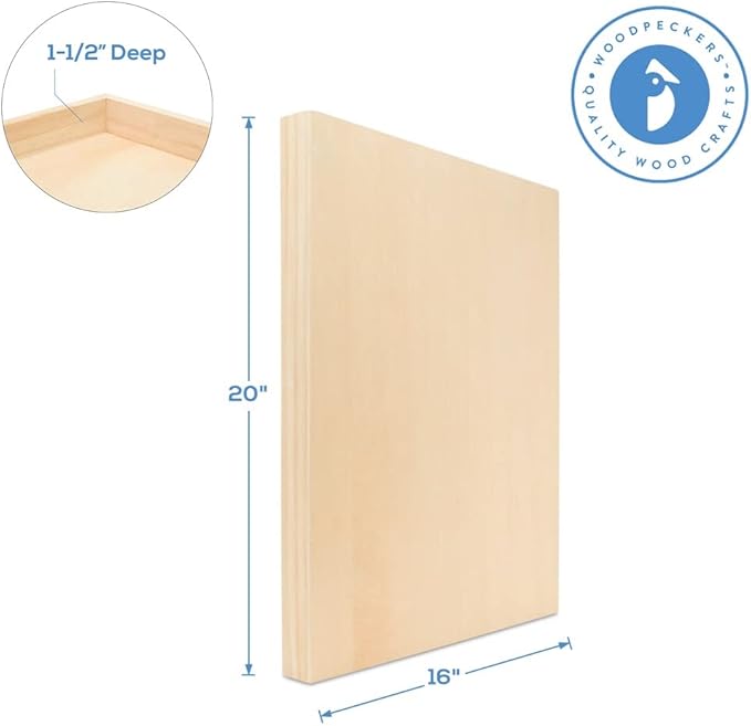 Large Birch Painting Panel 16 x 20 x 1-1/2-inch, Pack of 2 Wood Canvas Boards for Painting, Blank Signs for Crafts, by Woodpeckers