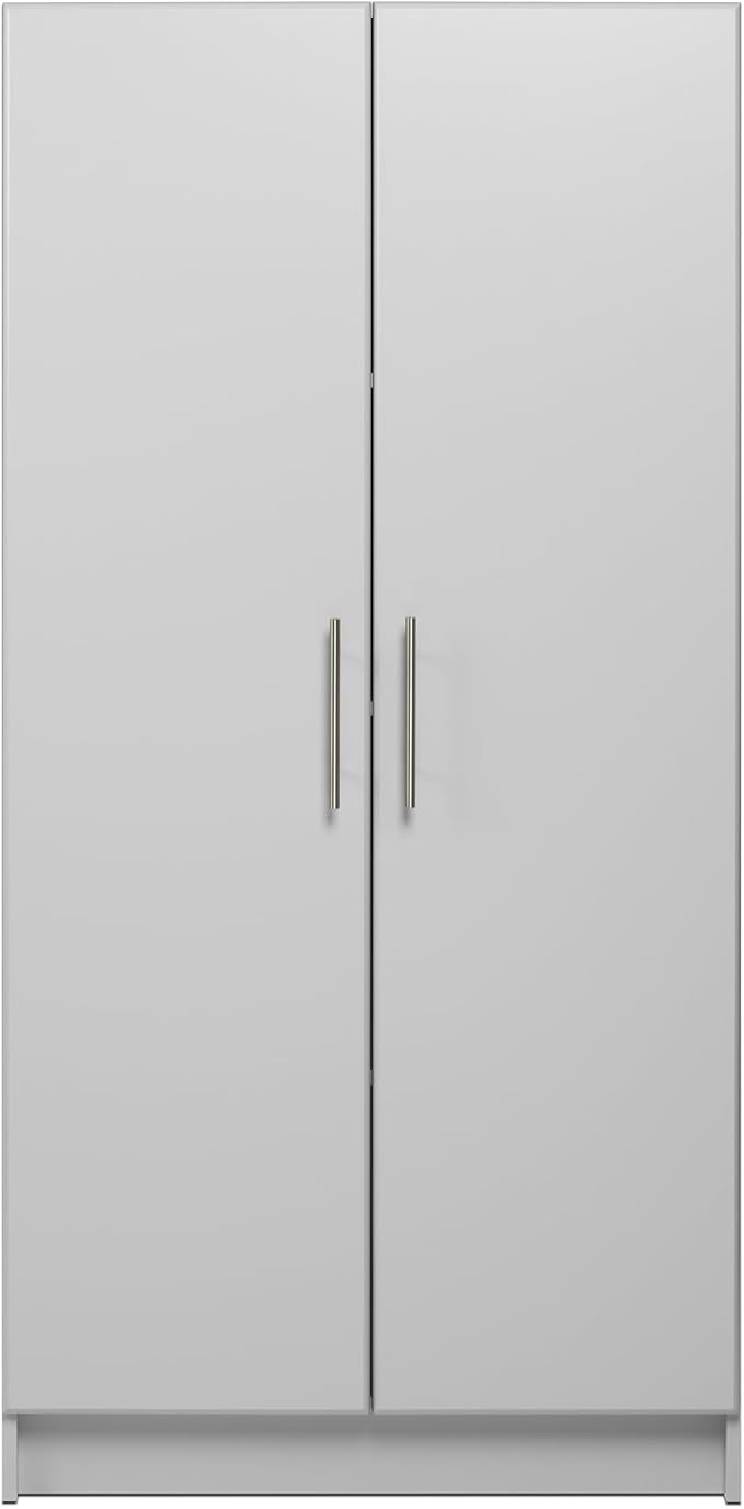 Prepac Elite Tall Garage Storage Cabinet & Pantry Storage Cupboard, 2-Door Freestanding Bathroom or Pantry Cabinet with Adjustable Shelves, 16" D x 32" W x 65" H, Light Gray