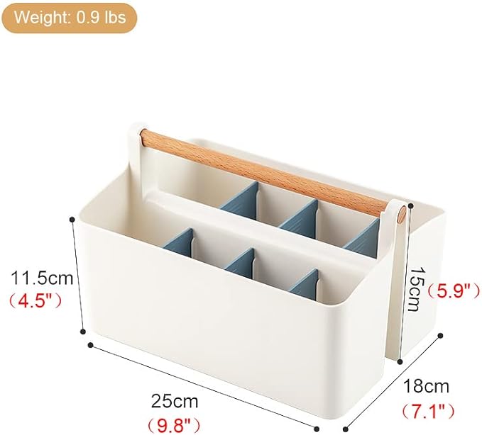 Large Portable Basket with Handle, Plastic Craft Storage Organizer Caddy Tote with Adjustable Divided for Makeup Art Supplies, Sewing, Colored Pencils-Blue