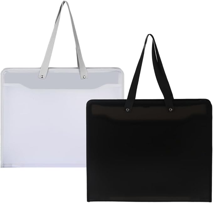 Shulaner Plastic Art Portfolio Folder with Zipper and Handle 17 x 14 inches Large Waterproof Bag Artwork Storage Container for Drawing Sketch Photography Poster Files Document, Black and White