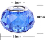 100 Pieces 14mm European Large Hole Spacer Beads Mix Color with Silver Brass Cores Assortments Charm Lampwork Beads Supplies for Necklace Bracelets Jewelry Making (Faceted)