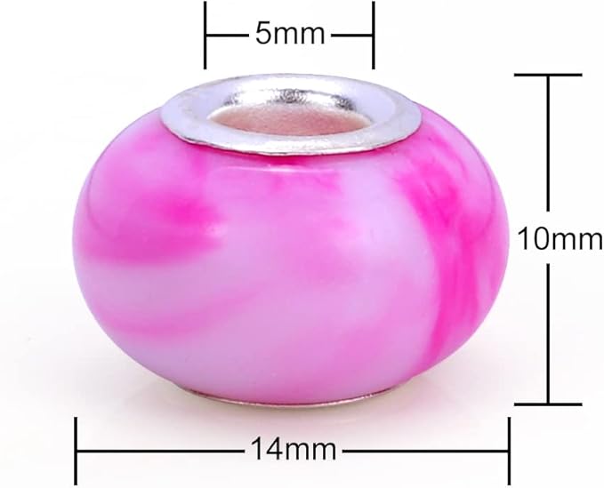 100 Pieces 14mm European Large Hole Spacer Beads Mix Color with Silver Brass Cores Assortments Charm Lampwork Beads Supplies for Necklace Bracelets Jewelry Making (Ｎew Ｍarble)