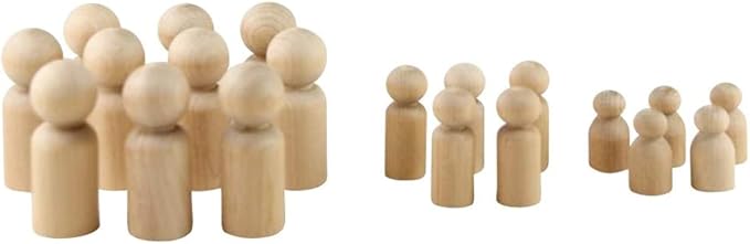 Wood Peg Doll Set, 20 Piece Wood Peg People Pack (10 Dad, 5 Boy, 5 Baby) Unfinished for Crafts & Play, by Woodpeckers