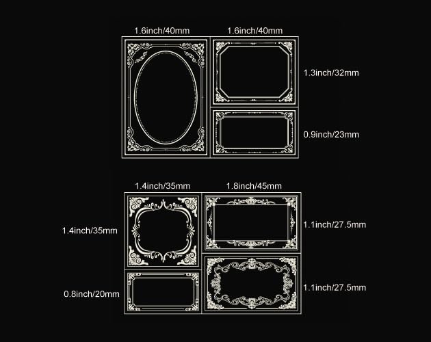 7pcs Wood Rubber Stamp Set, Frame Pattern Decorative Stamp Set for Art Craft, Journal, Diary, Scrapbook, Planner, Letter, Card Making M-19 (Set-3)