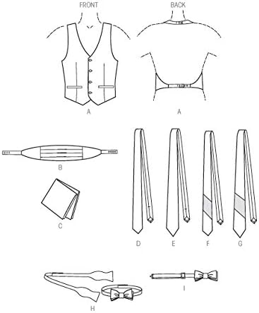 Vogue Patterns V9073 Men's Vest, Cummerbund, Pocket Square and Ties Sewing Template, One Size