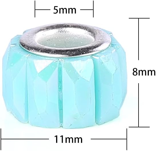 100 Pieces 14mm European Large Hole Spacer Beads Mix Color with Silver Brass Cores Assortments Charm Lampwork Beads Supplies for Necklace Bracelets Jewelry Making (Opaque Baguette Diamonds)