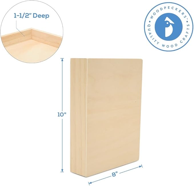 Painting Panels 8 x 10 x 1-1/2 inch, Pack of 2 Blank Wooden Signs for Crafts, Wood Cradled Panels for Home Decor, by Woodpeckers