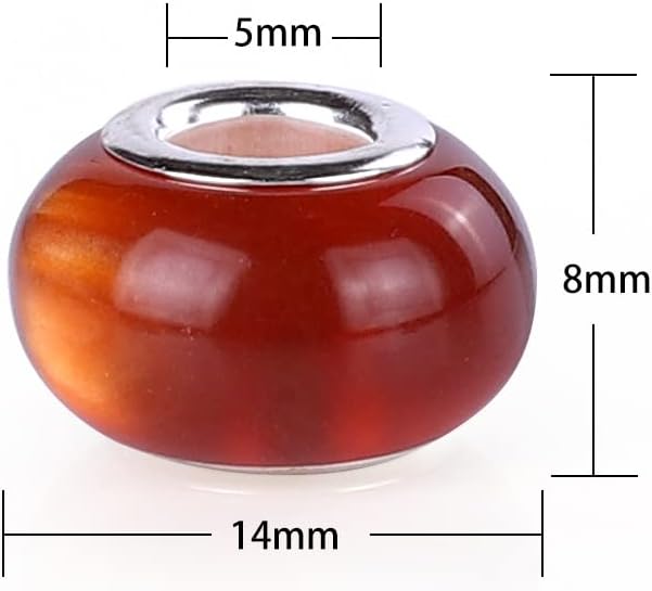 100 Pieces 14mm European Large Hole Spacer Beads Mix Color with Silver Brass Cores Assortments Charm Lampwork Beads Supplies for Necklace Bracelets Jewelry Making (Cat Eye)