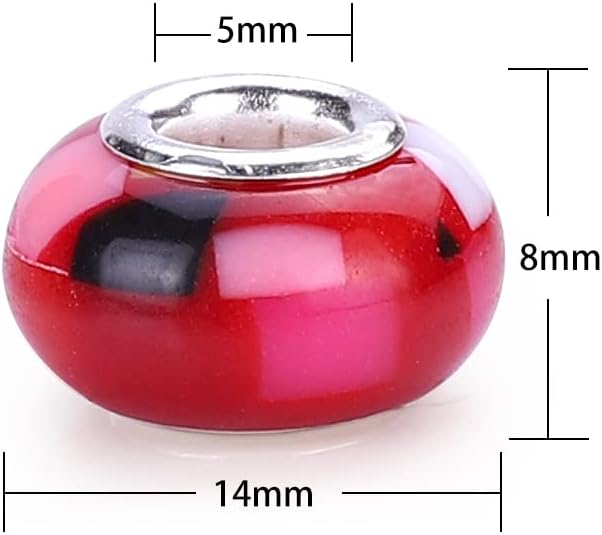 100 Pieces 14mm European Large Hole Spacer Beads Mix Color with Silver Brass Cores Assortments Charm Lampwork Beads Supplies for Necklace Bracelets Jewelry Making (Mosaic Beads)