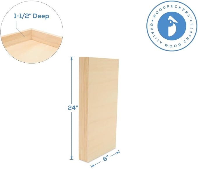 Painting Panels 6 x 24 x 1-1/2-inch, Pack of 4 Blank Wooden Signs for Crafts, Wood Cradled Panels for Home Decor, by Woodpeckers