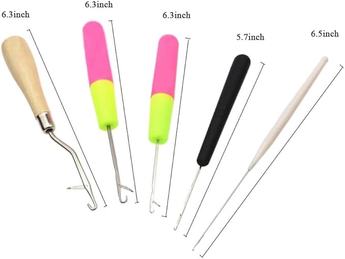 ForSewian 5 Pieces Bent Latch Hook Crochet, Wooden & Plastic Needle Hooks for Carpet Making, Wig Designing and Other Craft