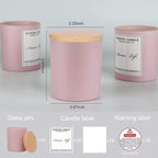 Creahaus 10oz, 16 Pack Thick Candle Jars with Bamboo Lids for Making Candles, Bulk Pink Empty Glass Candle Containers & Sticky Labels, Warming Labels Kit, Heat Resistant Candle Vessels