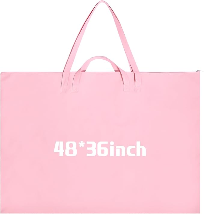 Abbylike 48 x 36 Inch Art Portfolio Bag Large Size Art Supply Bag with Nylon Shoulder Waterproof Poster Board Painting Drawing Sketch Storage Carrying Case for Christmas Artwork Gift(Pink,1 Pcs)