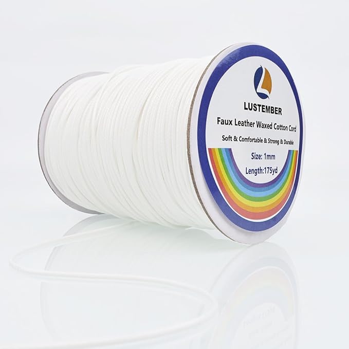 1mm Faux Leather Waxed Cotton Cord, 175 Yards – Durable Necklace String, Soft and Textured Cord for Necklaces, Bracelets, and Jewelry Making