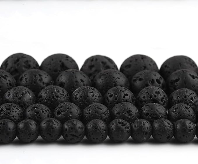 60pcs 6mm Natural Stone Beads Black Lava Beads Crystal Gemstone for Jewelry Making, DIY Bracelet Necklace