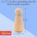 Wood Peg Dolls Large 3-1/2 inch, Mom/Angel Shape Peg People, Pack of 100 Unfinished Jumbo Peg Dolls to Paint