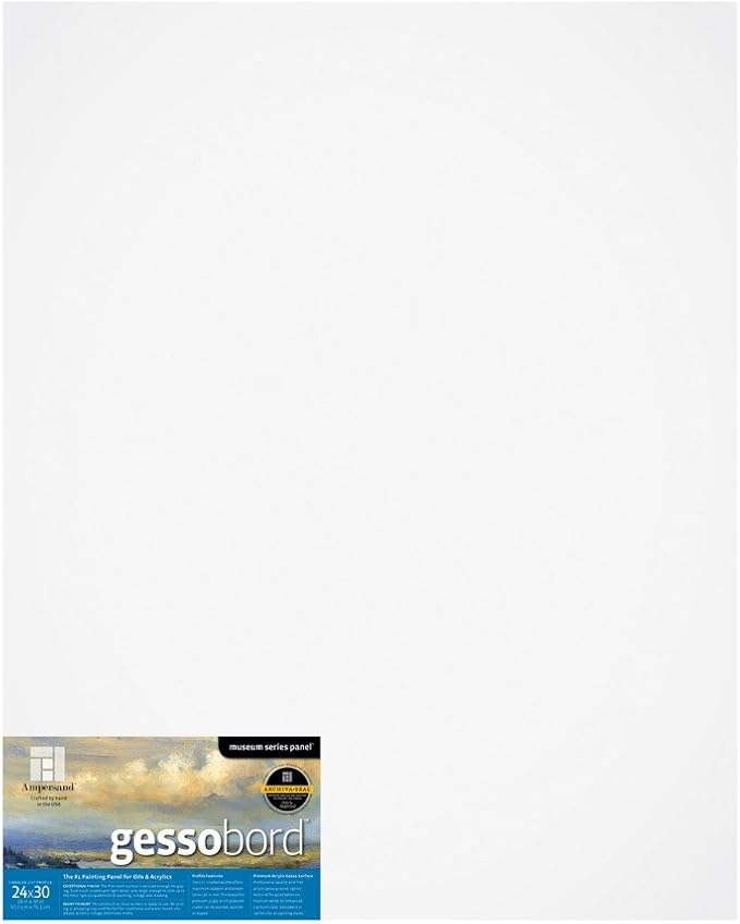 Ampersand Art Supply Gesso Wood Painting Panel: Museum Series Gessobord, 24" x 30", 1-1/2" Cradled Profilie