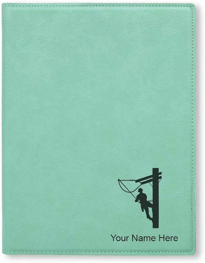 Large 9.5" X 12" Portfolio Notepad, Lineman, Personalized Engraving Included (Teal)