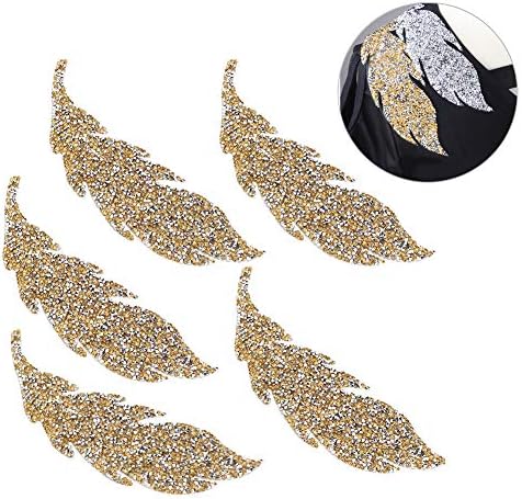 Rhinestones Patches, 5Pcs Leaves Pattern Iron on Applique for DIY Clothes, Rhinestone Embellishments for T Shirts, Backpacks, Craft Projects