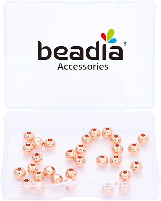 Rose Gold Plated Round Spacer Beads 6mm 30pcs for Jewelry Making Findings Non Tarnish