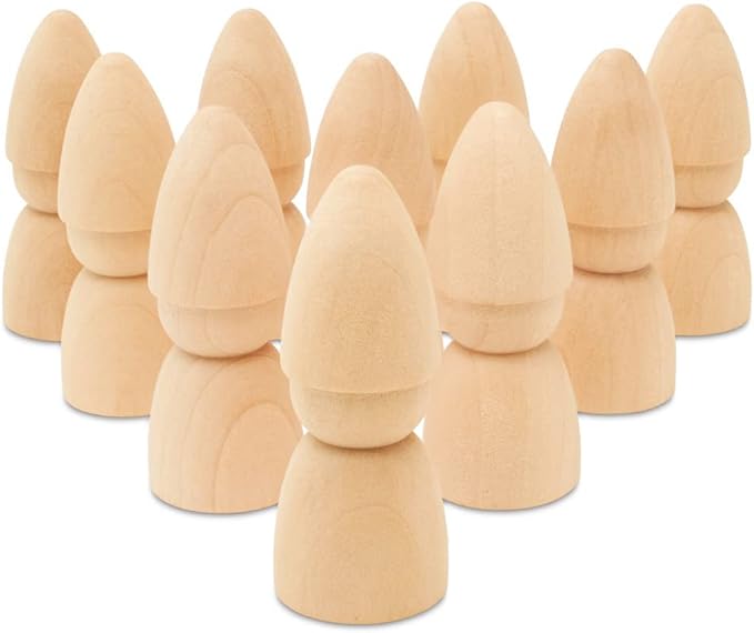 Wood Peg Dolls, 2-3/4 Inch Gnome Shape Unfinished Wooden Peg People, Pack of 10 Dolls, Strong Birch Wooden People Figures