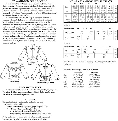 Folkwear Gibson Girl Blouse #205 High Collar Ladies Shirt Top 1900's Reproduction Sewing Pattern (Pattern Only) folkwear205