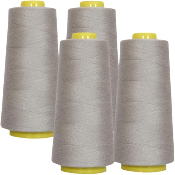 AK Trading 4-Pack Silver All Purpose Sewing Thread Cones (6000 Yards Each) of High Tensile Polyester Thread Spools for Sewing, Quilting, Serger Machines, Overlock, Merrow & Hand Embroidery.