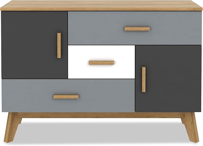 Giantex Free-Standing Floor Storage Cabinet with 2 Doors, 3 Drawers, Adjustable Shelf, Multifunctional Accent Dresser for Living Room, Entryway, 47 Inch Kitchen Sideboard