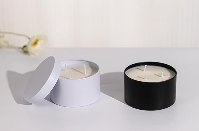 Tins With Lids, 3 Wicks Containers 12 Pack 14oz/420ml Seamless Bulk for Candle Making Supplies Wholesale Empty Jars - White