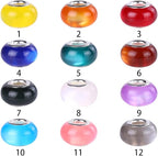 100 Pieces 14mm European Large Hole Spacer Beads Mix Color with Silver Brass Cores Assortments Charm Lampwork Beads Supplies for Necklace Bracelets Jewelry Making (Cat Eye)