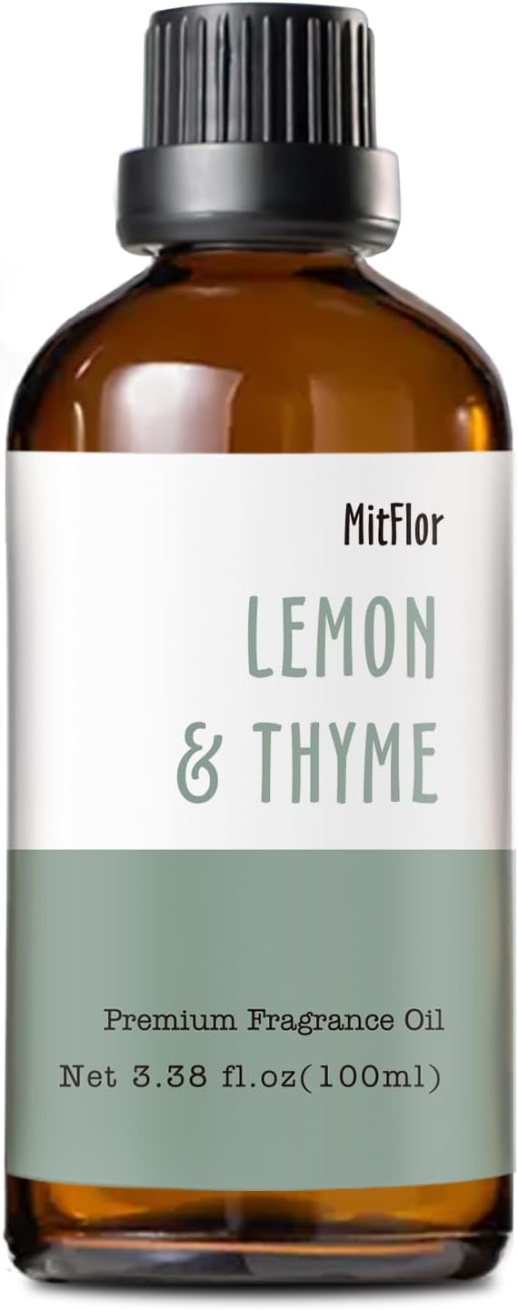 Lemon & Thyme Fragrance Oil, MitFlor Strong Hotel Scent Diffuser Oils 100ml, Large Size Premium Grade Fragrance Oil for Soap & Candle Making, Citrusy & Herbal Scent for Home, Gift for Women & Men