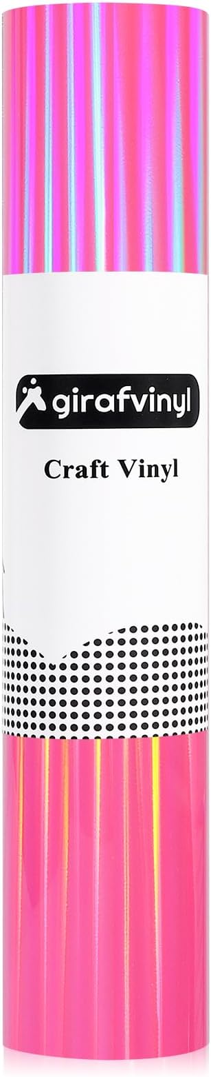GIRAFVINYL Hot Pink Holographic Vinyl - 12" x 6ft Pink Holographic Permanent Vinyl Roll for DIY Home and Car Decorations, Waterproof