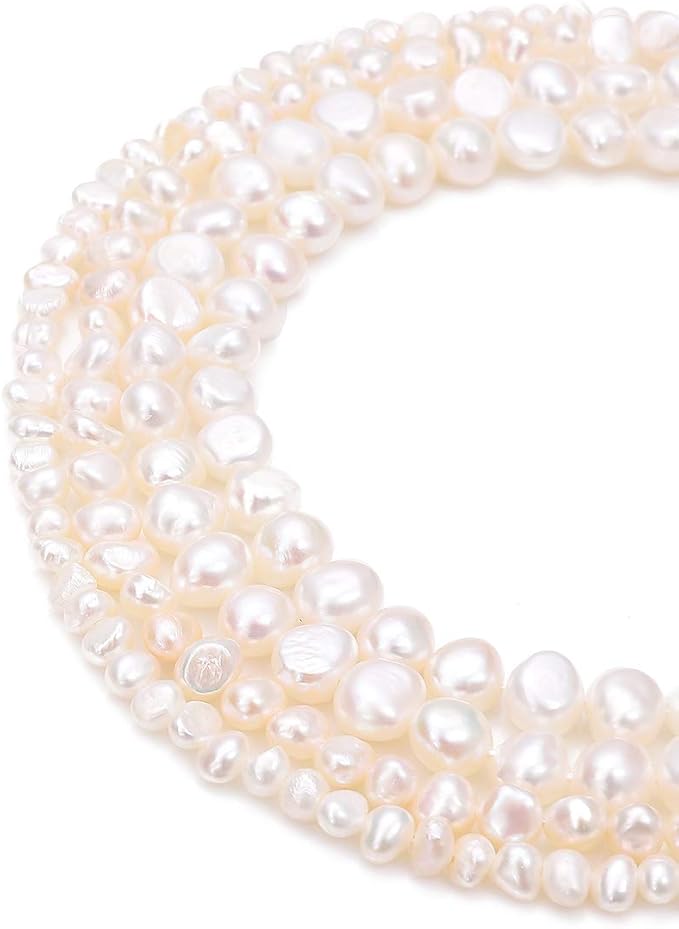 Natural Pearl Beads Side Hole 6-7mm White Freshwater Cultured Loose Gemstone Beads for DIY Jewelry Making 13.8''/Strand
