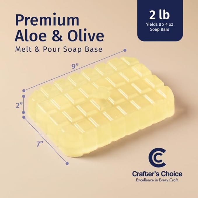 Crafter's Choice Premium Glycerin Melt and Pour Soap Base for Soap Making and DIY Crafting Projects, 2LB Block (Aloe Vera & Olive)