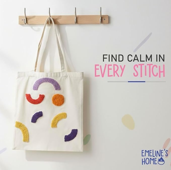 EMELINE'S HOME Punch Needle Kit - Punch Needle Kits Adults Beginner - DIY Punch Stitching Tote Bag