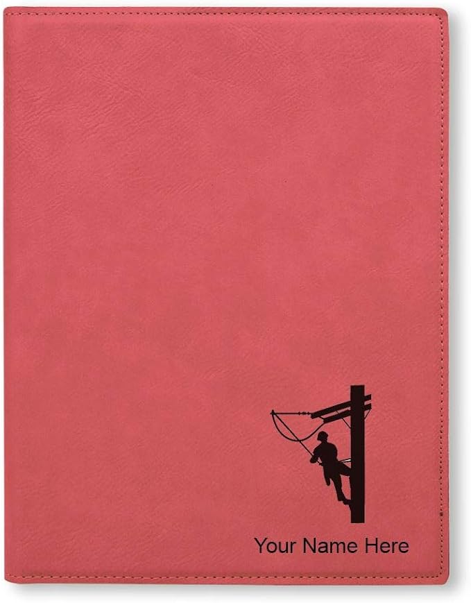 Large 9.5" X 12" Portfolio Notepad, Lineman, Personalized Engraving Included (Pink)