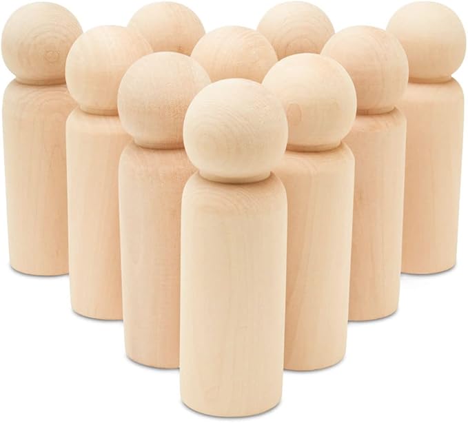 Large Wood Peg Dolls, 5.5 Inch Dad Shape Peg People - Pack of 2 Unfinished Birch Wooden Dolls for Play