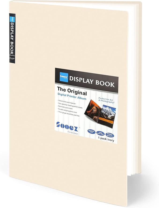 Sooez Art Portfolios 11"x17", Large Portfolio Folder with 30 Pockets & Black Inner Sheets, Display 60 Pages, 11 x 17 Presentation Book for Artwork Storage, Binder with Plastic Sleeves for Artist