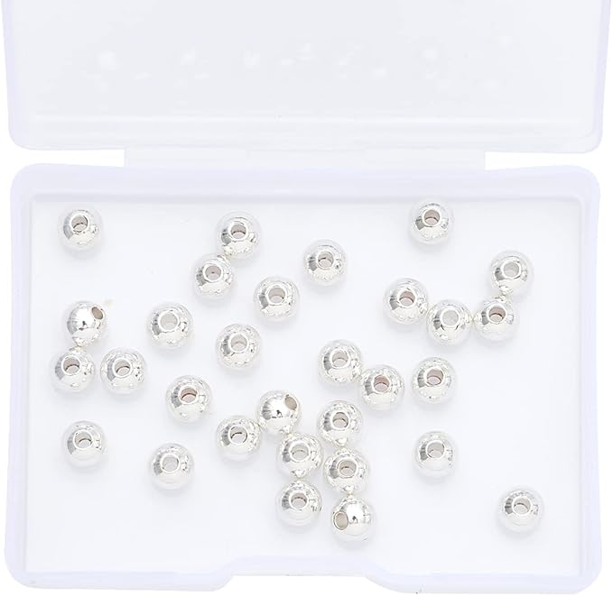 Silver Plated Round Spacer Beads 6mm 30pcs for Jewelry Making Findings Non Tarnish